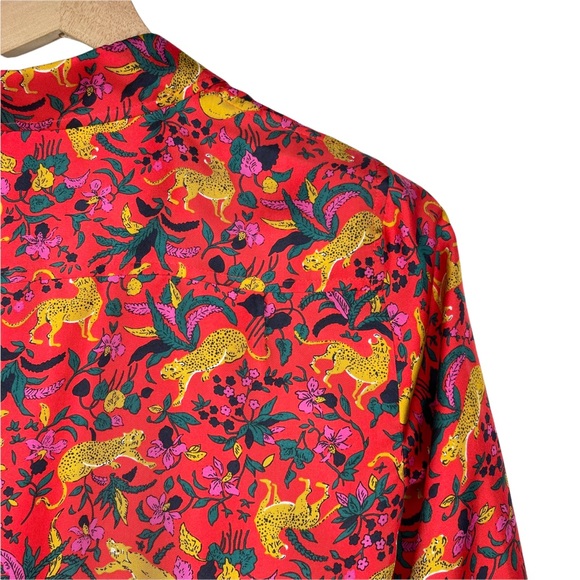 ♦️SOLD♦️J. Crew Collection Silk Twill Button Up in Jungle Cat Floral Print - Picture 10 of 15